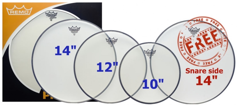 Remo Fusion ProPack Clear Ambassador + Free Snare Side Head 10,12,14 PP-0730-BA