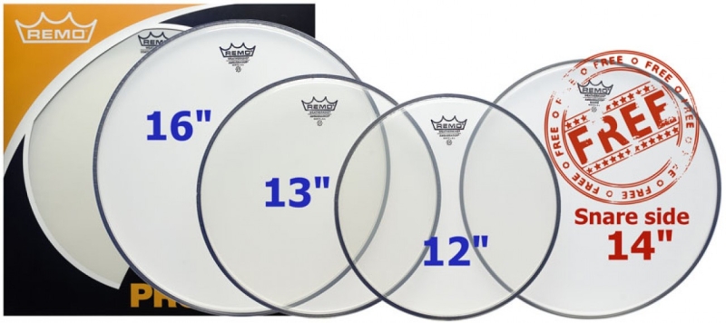 Remo Standard Ambassador Clear Head Pack 12,13,16 FREE 14 Ambassador Snare Side PP-0740-BA