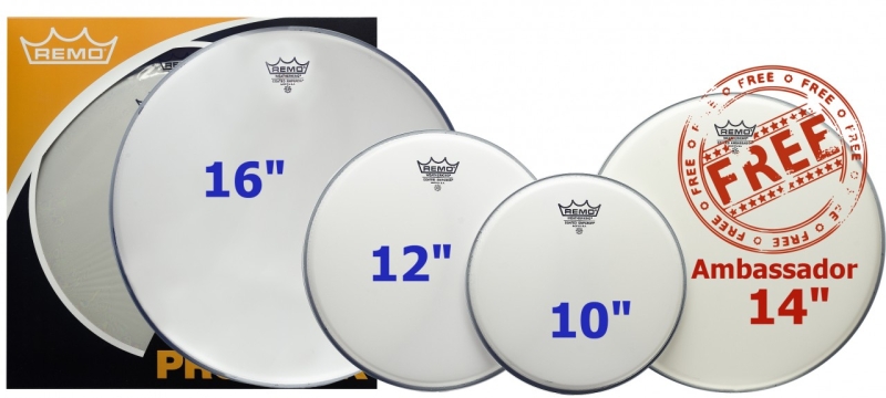 Remo Rock ProPack Coated Emperor + Free Snare Head 10,12,16 PP-1880-BE