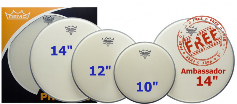 Remo Fusion ProPack Coated Ambassador + Free Snare Head 10,12,14 PP-0110-BA