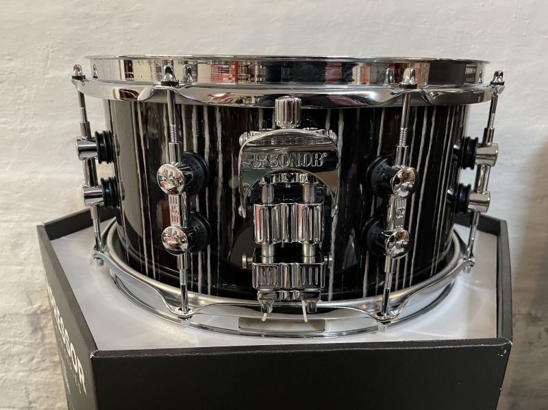 Sonor SQ2 13 x 6.5 Thin Maple Shell Snare Drum, Ebony White Stripes 1044683-2