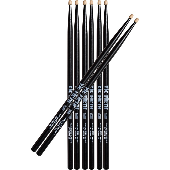Vic Firth Extreme 5B Black Finish Wood Tip Consumer Pack, 4 Pairs   VF-PX5BB3-X5B1