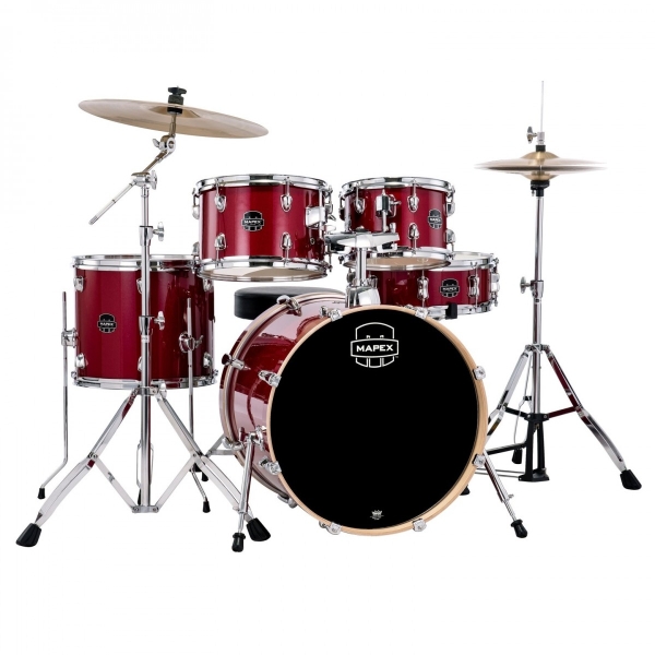 Mapex Venus 20'' 5pc Drum Kit, Red Crimson Sparkle, with Cymbals & Throne VE5044FTC-VM