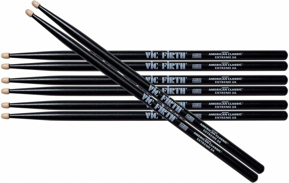 Vic Firth Extreme 5A Black Finish Wood Tip Consumer Pack, 4 Pairs VF-PX5AB3-X5A1